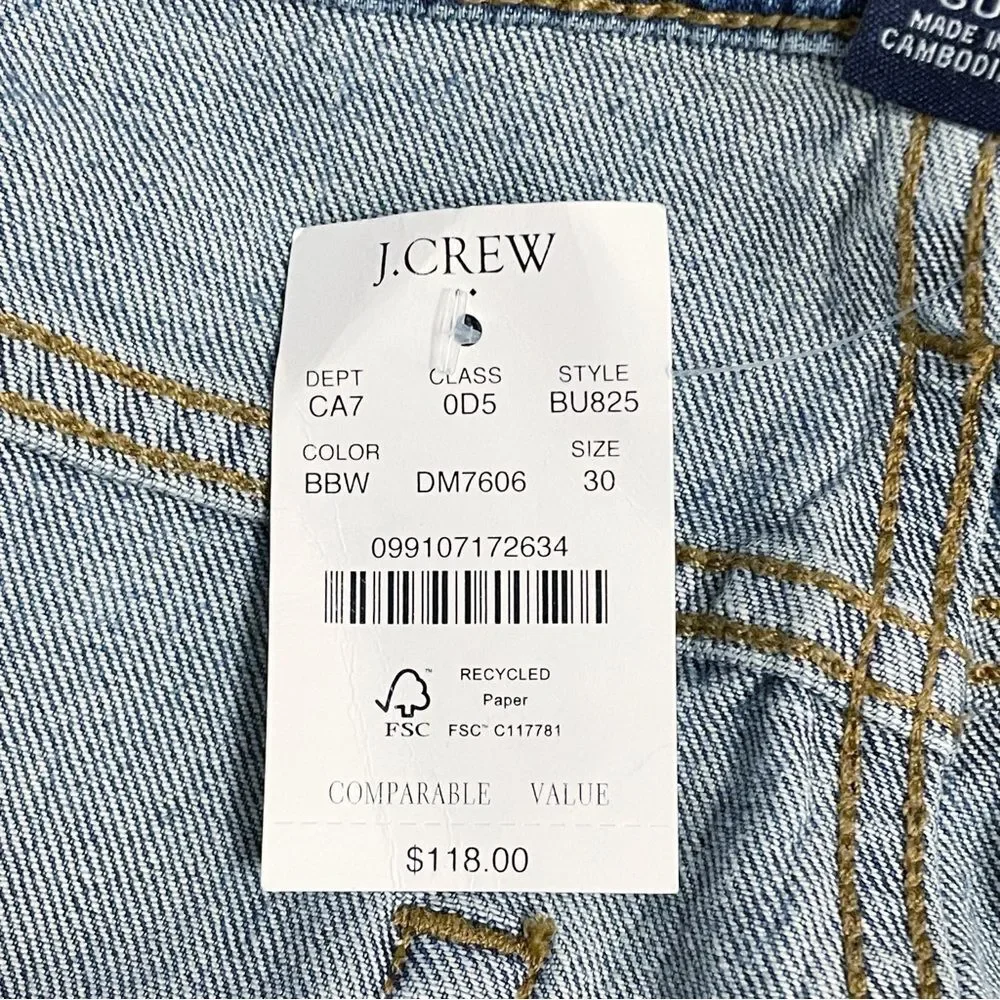NWT J. Crew Full Length Wide-Leg Jeans Womens Size 30 Button Fly All-Day Stretch